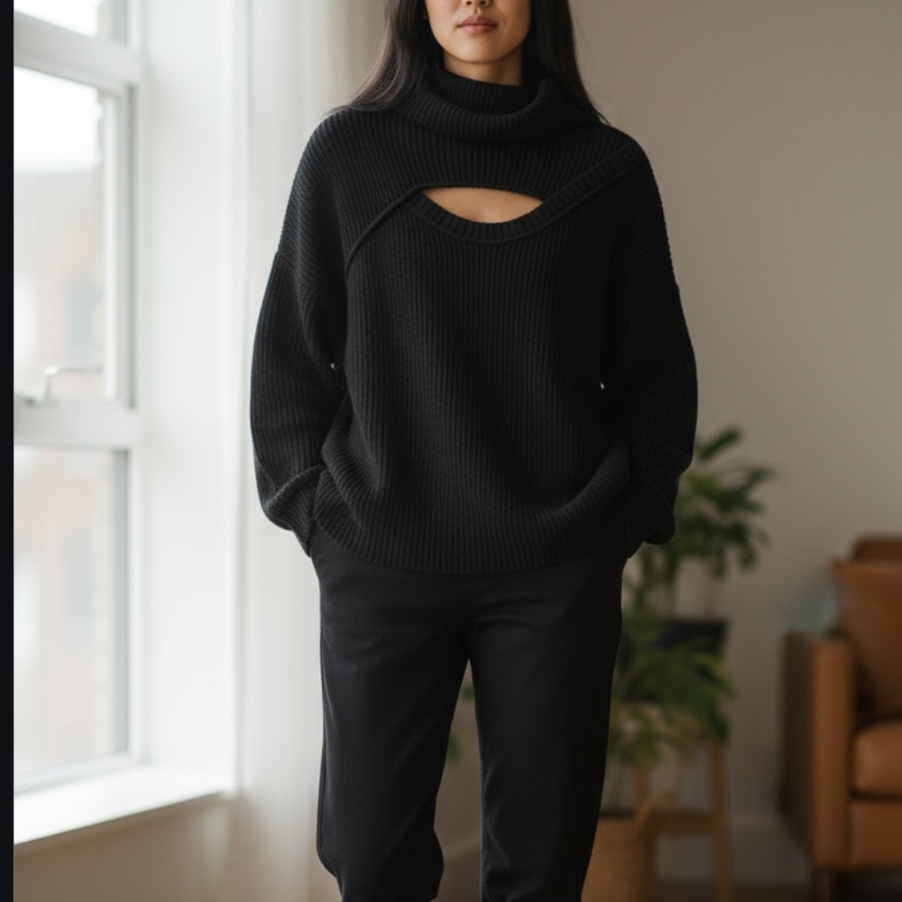 Lauren Vidal Wool Blend Turtleneck Cutout Detail Sweater Size S